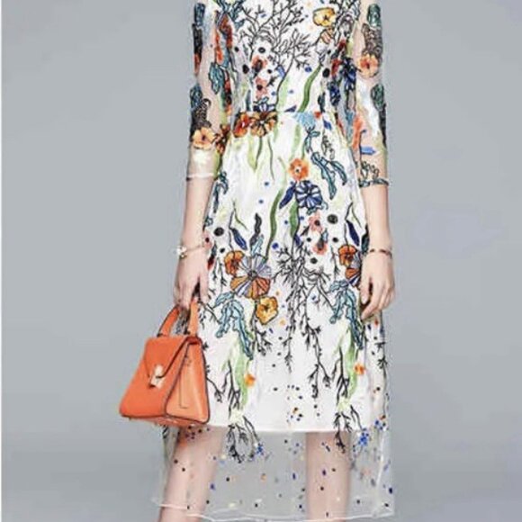 VICKY AND LUCAS - Cream Embroidered Floral Dress - Picture 2 of 11